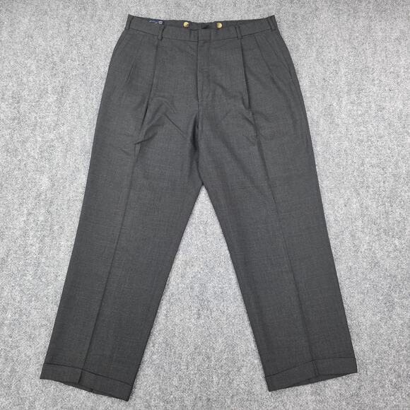 Vintage Lands End Pants Mens 37 Regular Gray Wool Pleated Suspender Made in USA - Picture 1 of 16